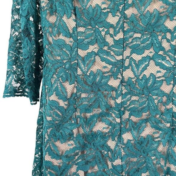 Jessica Howard Womens Teal Lace Sheath Nude Lined Cocktail Party Dress sz 12 - Picture 12 of 16